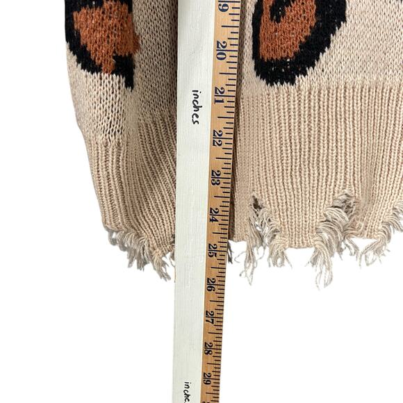 Miracle Oversized Distressed Sweater Cream w/ Brown & Black Leopard Print - Picture 4 of 7